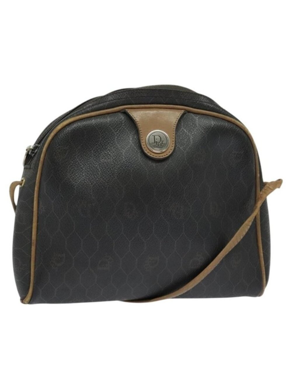 Authentic Christian Dior Honeycomb Canvas Shoulder Bag PVC Leather Black